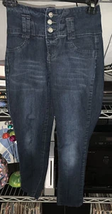 Vintage 80's Diamante Juniors High Elastic Waist Crop Jeans Medium Wash Size 5 - Picture 1 of 12