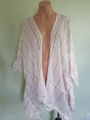 Inc International Concepts white pink striped ruffled cover up scarf AS02 — 第 1/4 张图片