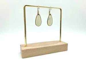 Beautiful Isle Of Skye Earrings - White Marbled Enamel - Gold Tone Dangle - Picture 1 of 5