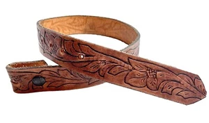 Vtg Tooled Western Belt SZ 24 Brown Floral Embossed Leather USA No Buckle Rodeo - Picture 1 of 8
