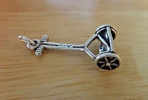 Sterling Silver3D 29x12x7mm Old Fashioned Push Lawn Mower Charm - Picture 1 of 3