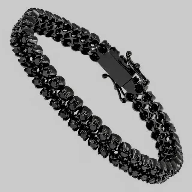 Pulseira de tênis masculina corte redondo criada em laboratório diamante preto ouro preto 10 quilates - Imagem 1 de 1