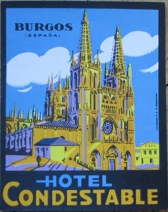 Burgos, Spanien 1930 Gepäckaufkleber Hotel Condestable Kathedrale Blick España - Bild 1 von 1
