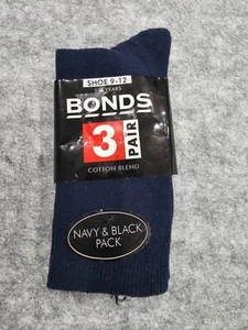 Bonds Kids 3 Pack Crew Cotton Blend Socks sizes 9 12 (5-8 Years)  Navy Black - Picture 1 of 4