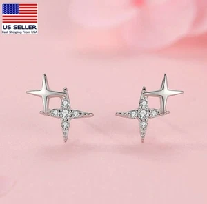 Fashion Women 925 Sterling Silver Studs Simple Crystal Bling Stars Earrings 0450 - Picture 1 of 5