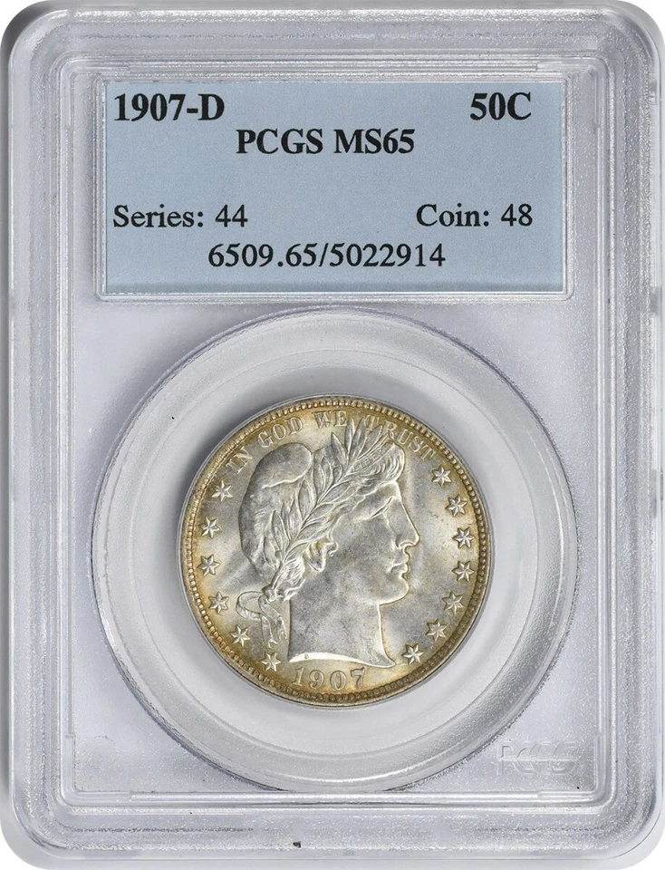 1907-D Barber Silver Half Dollar MS65 PCGS - Image 1 of 4