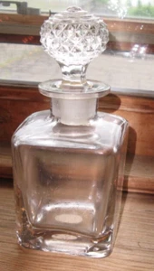 Vintage Diamond Point Clear Glass Bottle Decanter Perfume & Stopper 7" high SO34 - Picture 1 of 6