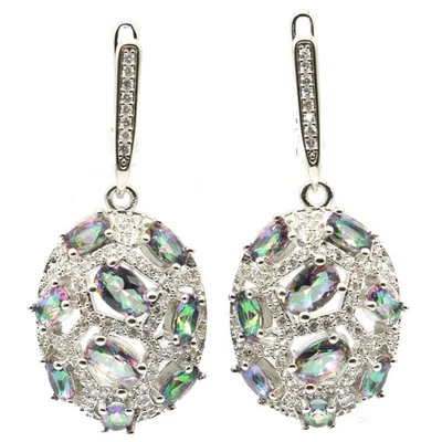 Preciosos pendientes de plata de topacio místico arco iris fuego circonita cúbica blanca regalo para hermana Foto 1 de 3