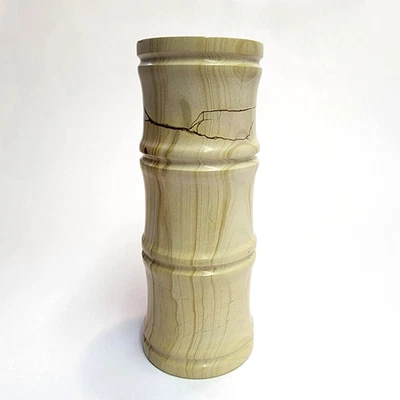 "Florero de piedra de jaspe tallado de colección con forma de bambú tonos tierra recipiente italiano 8""" Foto 1 de 4