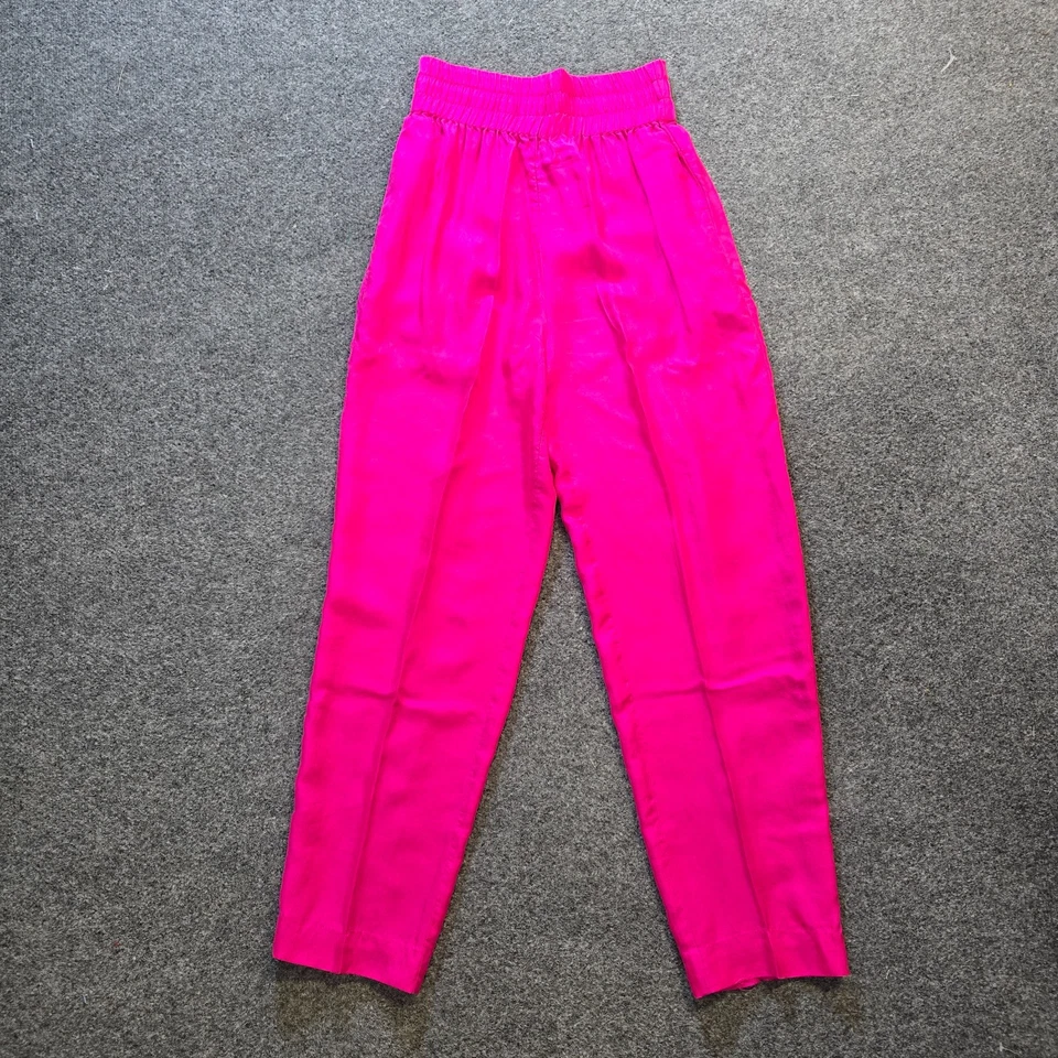 Pantalones Mikado Para Mujer Talla Pequeña Rosa Neón Seda Cónicos Pull On Informales Ligeros Foto 1 de 4