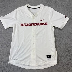 Camiseta deportiva de béisbol Nike para hombre L Arkansas Razorbacks réplica de botones completos blanca - Imagen 1 de 8