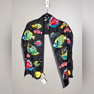 Bufanda arte para usar pez tropical enrollada a mano 100 % seda eco nueva con etiquetas Foto 1 de 3