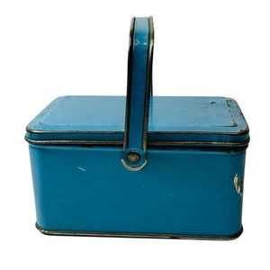 Vintage Tindeco Small Blue Childrens Tin Lunch Box With Handle 1920s 6x4x3 - Picture 1 of 7
