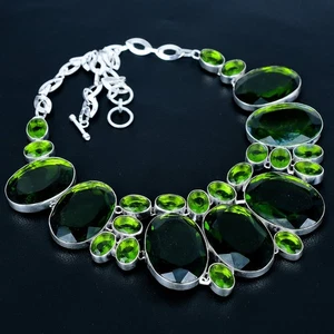 Peridot Gemstone 925 Sterling Silver Handmade Ethnic Jewelry Necklace 18" VJ 997 - Picture 1 of 6