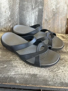 Crocs Meleen Damen-Riemchensandalen offene Zehenpartie bequem Freizeit schwarz Größe 10 - Bild 1 von 5