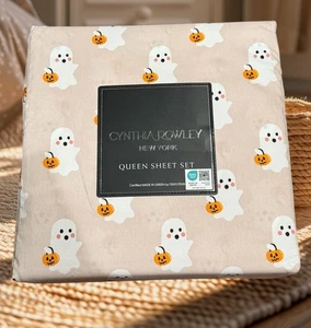 Cynthia Rowley Queen Sheet Set - Cream with Ghost Design - Picture 1 of 3