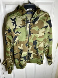 Men's Polo Ralph Lauren Camo Green Jersey Hooded Hoodie Sweatshirt Sz Medium - Picture 1 of 5