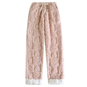 Women Fleece Fuzzy Pajama Pants Elastic Waist Baggy Drawstring Warm Loungewear - Picture 1 of 11