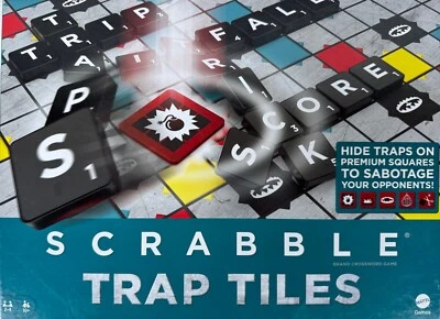 Scrabble Trap Tiles Word Board Game with Traps & Trigger Tiles by Mattel 2022 - Image 1 of 4