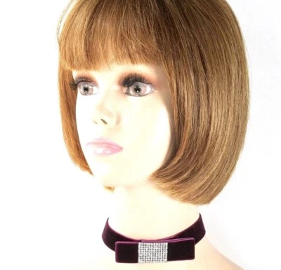 Purple Velvet Victorian Style Crystals Choker Society Necklace Red Hat Ladies - Image 1 of 4