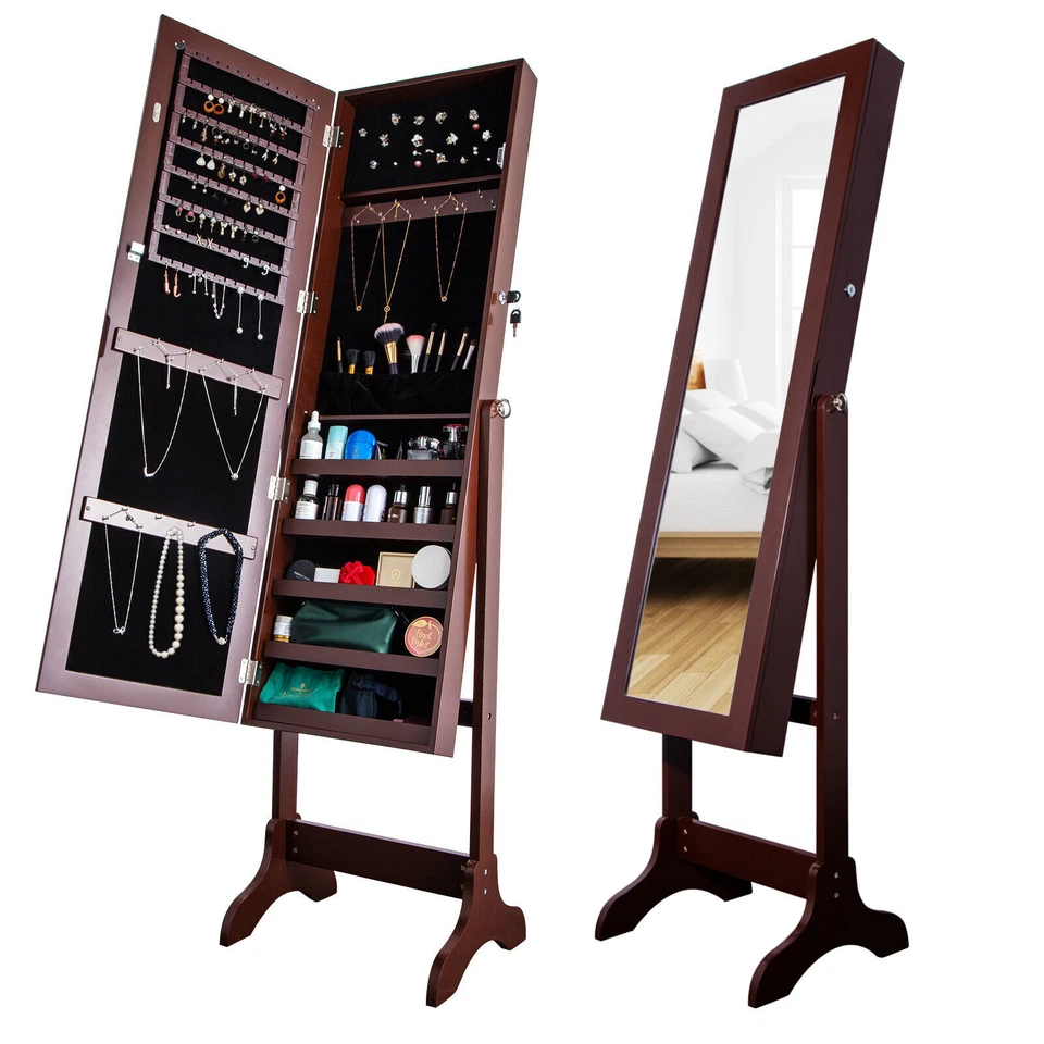 Jewelry Armoire Cabinet Free Standing Storage Organizer with Full Length Mirror - Image 1 of 4