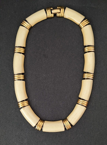 OFF WHITE "Collana Choker Vintage Napier Metà Secolo Bianco Smalto Bianco Maglie Oro 17"