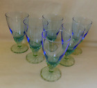 set of 6 Bormioli Rocco, Italian drinks glasses- Hand blown in green and blue-
