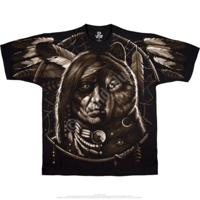 NATIVE AMERICAN-DREAM SPIRIT-2 SiDeD-T-SHIRT S-M-L-XL-XXL,3X,6X  Wolf,Eagle - Image 1 of 4