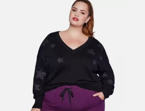 TORRID LOVESICK BLACK Purple STAR V NECK SWEATER SIZE 00 (Large L) - Picture 1 of 12