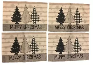 4 Piece Placemat Set Christmas Trees Merry Christmas Polyester 12x18in NEW beige - Picture 1 of 2