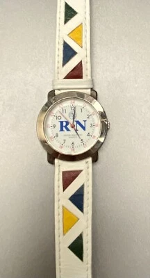 PRESTIGE MEDICAL медсестра женщины часы новый аккумулятор RN серебро 12/24 шкала кожи - Изображение 1 из 4