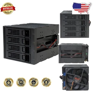 4-Bay Black Hot-Swap SATA/SAS Hard Disk Drive Cage - Perfect for PC Builders - Picture 1 of 7