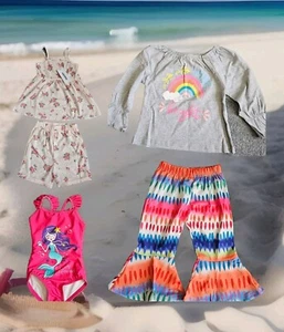 5 Pc Mix Clothing Lot Girl Size 2T (90 Clothing Mermaid Swimsuit 2 Top Pants Set - Picture 1 of 22
