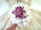 Wedding Bouquet White Lilies Ribbons Purple Orchids Tulle Men's Corsages