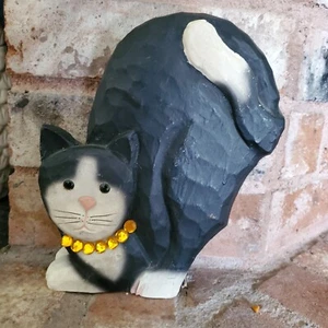 James Hadden Hand Carved Black White Wood Cat Necklace - Picture 1 of 9