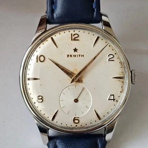 ZENITH-STELLINA-ANNI 50-MANUALE-CALIBRO 40-TUTTO ACCIAIO-FIRMATO-OVERSIZE(37 MM) - Picture 1 of 24