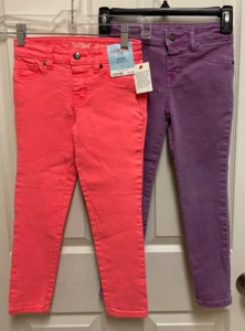 LOT of 2 Cat & Jack Girls Super Stretch Jeggings Jeans-Purple & Neon Pink-Size 6 - Picture 1 of 6