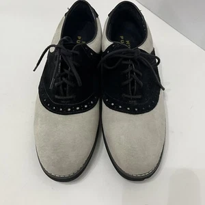 Women’s VTG  Y2K Rockabilly Hush Puppies Suede ‘Lee’ Oxford Black Tan 7 M - Picture 1 of 7