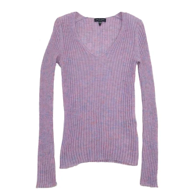 Suéter para mujer Rag & Bone púrpura mezcla de mohair acanalado cuello en V transparente. Talla XXS. Foto 1 de 4