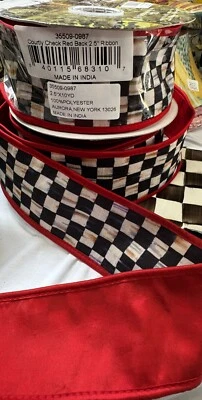 MacKenzie Childs 1 Roll Courtly  Check Wired Ribbon Red  2” wide-10yards Roll - Image 1 of 3