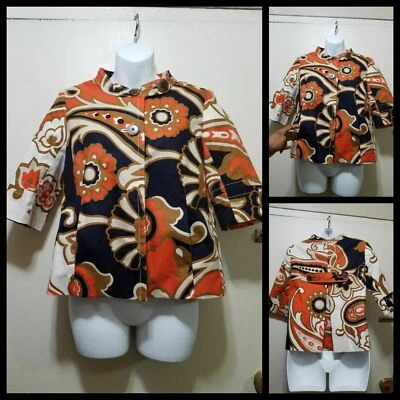 🛍🧥 J Crew 橙色多色佩斯利印花女式作物夹克外套 ~ M3020  — 第 1/4 张图片