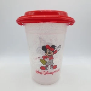 Whirly Walt Disney World Mickey Mouse Plastic Cup Bucket Clear Red Top 9" Tall - Picture 1 of 8