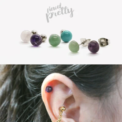 16 克 20 克天然石珠软骨耳环螺旋海螺耳钉 Amethysts 1 件 — 第 1/4 张图片