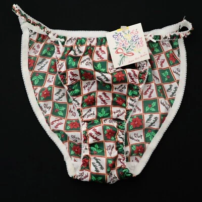 NUEVO Sears VERDADERO DE COLECCIÓN 90s X-Mas Poliéster Satinado Tanga Bikini Panty MEDIANO Foto 1 de 4
