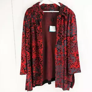 Ming Wang Ruched Collar Knit Jacket Red Black Grey Plus Size 3X NWT - Picture 1 of 12
