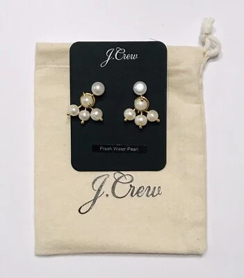 Pendiente perforado J Crew tono dorado perla de agua dulce colgante hipoalergénico nuevo con etiquetas Foto 1 de 4