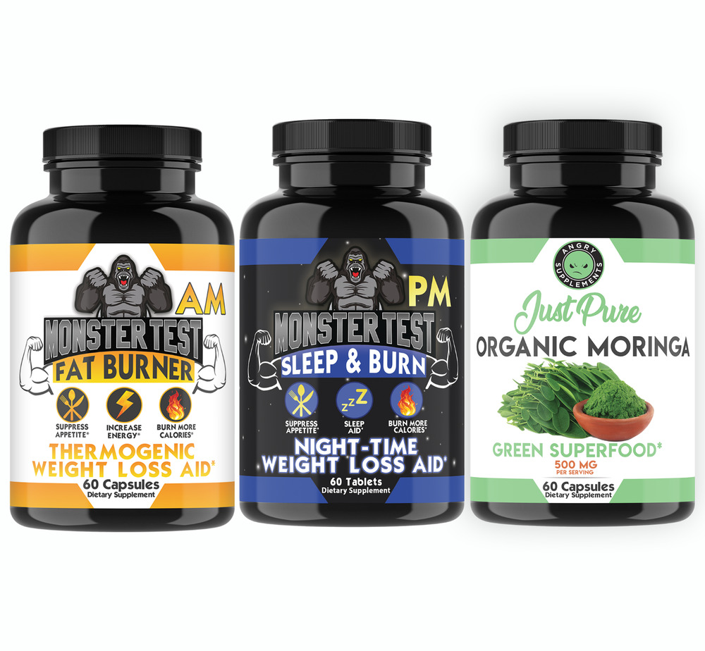 Monster Fat Burn AM + PM + Moringa Muscle Recovery Weight Control Mood Boost 3PK