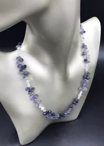 PURPLE IOLITE GEMSTONE LAYERING NECKLACE W/SWAROVSKI CRYSTALS 18” WTOGGLE CLASP - Picture 1 of 3