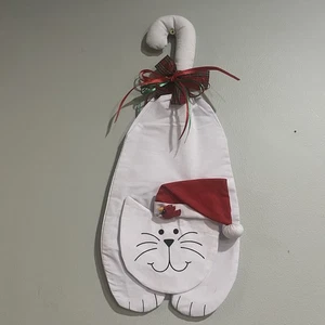 Vintage Landhaus Katze Handarbeit Weihnachten Strumpf Türhänger weiß Baumwolle - Bild 1 von 12