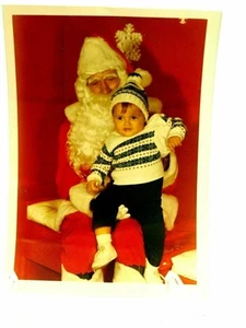 My Photo With Santa Claus Young Girl in Sweater & Hat B&W 5" x 7" circa 1971 - Picture 1 of 5